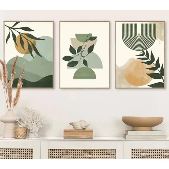 Quadros Decorativos estilo boêmio abstrato verde concha para sala de estar e quarto