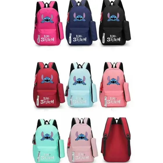 Mochila com estojo escolar personagem stitch casual unissex diversas  cores