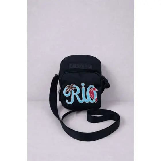 Bolsa Mini Bag Bordada Alça Transversal Regulável Coqueiro Azul