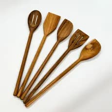 Kit 5 Utensílios Colheres de Madeira Teca 36cm Michelon