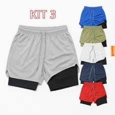 KIT 3 Shorts Masculino 2 em 1 Corrida Forrado Envio imediato