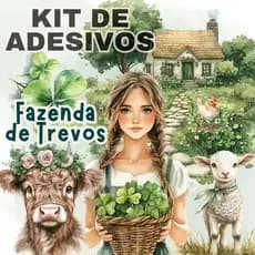 Kit de Adesivos Stickers Scrapbook Journal Tema Trevos Jardim Fazenda