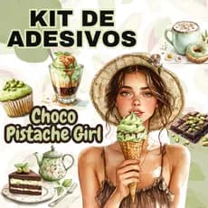 Kit de Adesivos Stickers Scrapbook Journal Tema Pistache Chocolate Menina