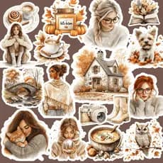 Kit de Adesivos Stickers Journal Scrapbook Tema Outono