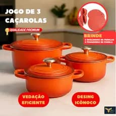 Kit Jogo De Panelas Caçarola Grossa 3 Peças Antiaderente Cerâmica Alumínio Batido Profissional Elegância mais Brinde