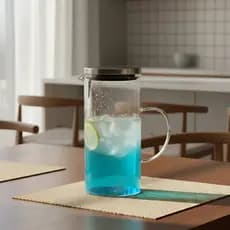 Jarra Vidro Borossilicato 1,5 L Tampa Inox Hermética c Alça Resistente Azul Água Suco Chá Mesa Posta