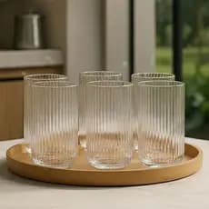 Jogo 6 Copos De Vidro Canelado Cameratta Versalhes Graffiato Transparente 450ml Elegante Agua Sucos