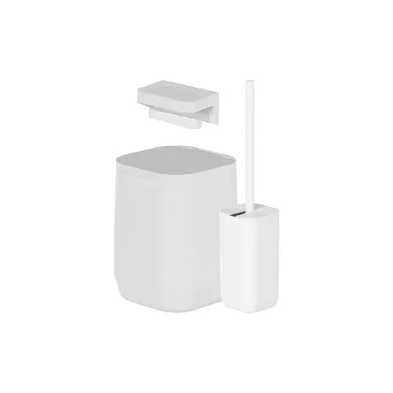 Kit de banheiro com lixeira de piso/parede Ou 3 peças Aura Branco
