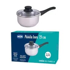 Panela Inox 19cm com Tampa de Vidro MOR Fundo Triplo 5 Camadas Compatível Fogão Gás Elétrico Indução