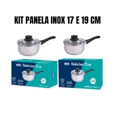 Jogo de Panelas Inox MOR – Panela 17 cm + Panela 19 cm com Tampa de Vidro e Fundo Triplo