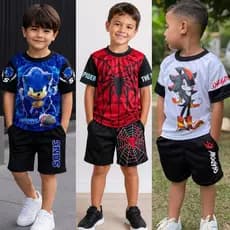 Conjunto Infantil Menino Homem Aranha e Sonic Roupa Personagens Estiloso Verão 2 ao 12 anos
