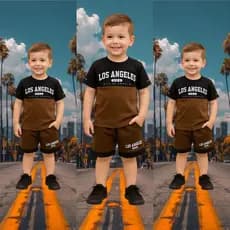 Conjunto infantil menino verão estiloso camisa + bermuda 2 ao 12 anos roupa menino na cor marrom final de ano