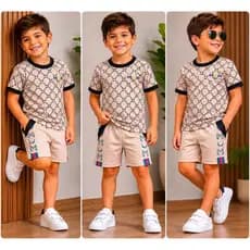 Conjunto infantil menino de verão bermuda e blusa