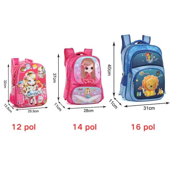Mochila escolar para crianças/mochila escolar para estudantes com design de desenhoe m 3D de 12/14/16 polegadas bosco