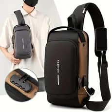 Mochila de Ombro Transversal Compacta Unilateral USB Trava de Código Á prova d'água