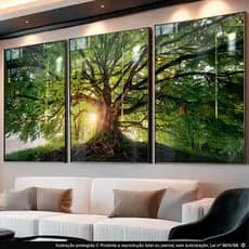 Quadro Decorativo Trio Paisagem Natureza Árvore Verde Esperança Tranquilidade para Sala Escritório