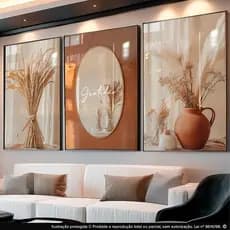 Quadros Decorativos Boho Gratidão Espelho Trigo Jarro Marrom Sala