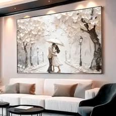 Quadro Decorativo 1 peça Casal Amor Delicado Parque Branco para Quarto Sala
