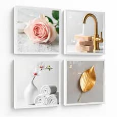 Quadrinhos Decorativos Branco Banheiro Rosa Moderno Enfeite Ambiente Elegante  Kit