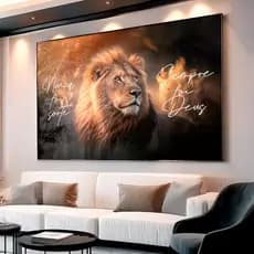 Quadro Decorativo 1 Peça Leão de Judá Frase Motivacional Sempre Deus para Sala Quarto