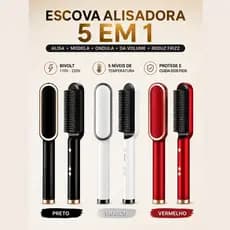Escova Alisadora 5 em 1 Bivolt Temperatura Ajustável 130°C a 200°C Anti Frizz Profissional