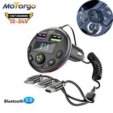 Transmissor FM Para Carro Bluetooth 5.0 , Reprodutor De MP3 , Modulador , Receptor De Áudio Viva-Voz Com Cabo De Carga 3