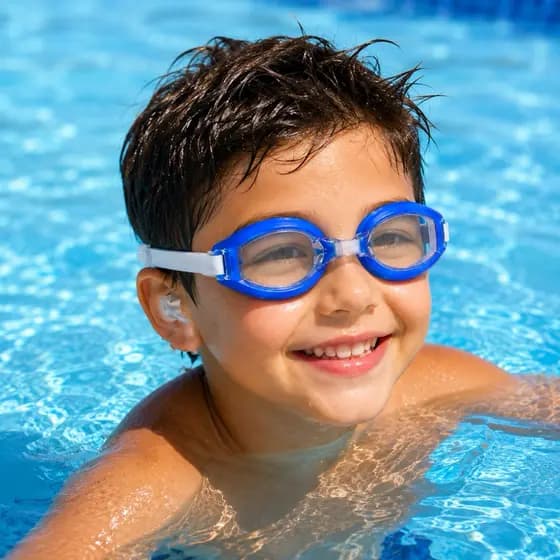 Óculos de Natação Infantil Ajustável com Protetor de Ouvido Tira Regulável para Piscina e Praia