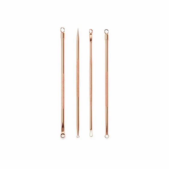Kit Extrator de Cravos e Acnes Gold Rose 4 Peças Aço Inox Removedor Comedão