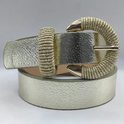 Cinto feminino importado de 3 cm de ouro e prata 2025金银月亮扣