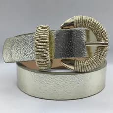 Cinto feminino importado de 3 cm de ouro e prata 2025金银月亮扣