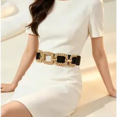 moda nova cinto de corrente grossa de metal feminino cinto largo com elástico com casaco松紧四个四方