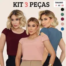 Kit 3 Blusas Feminina Tecido Manga Petala Modelagem Solta Plus Size