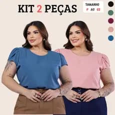 Kit 2 Blusas Femininas Manga Pétala Soltinha Gola Redonda Leves Estilosas