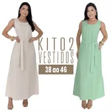 Kit 2 Vestidos Femininos Longos Marrant com Cinto Versátil Elegante Soltinho Verão Envio Imediato