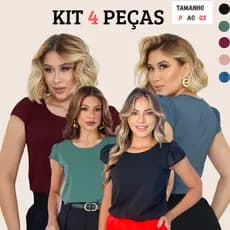 Kit com 4 Blusas Elegantes em Tecido Manga Curta Moderna e Casual