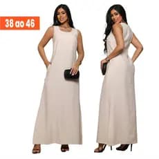 Vestido longo Verão em alfaiataria Marrant com faixa e bolsos funcionais 38 ao 46 Envio Imeditado