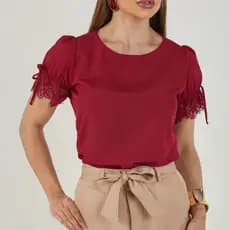 Blusa Feminina Elegante com Renda Delicada Social Evangélica Crepe Premium P ao G3 Envio Imediato