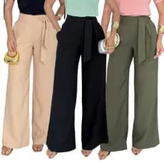 Calça Social Feminina Alfaiataria Pantalona Elegante com Bolso  Cinto Fixo do P ao GG Envio Imediato