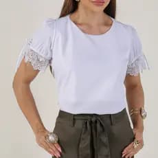 Blusa Feminina Elegante Social com Renda Crepe Santorine Blusa Evangélica e Uniforme do 36 AO 52