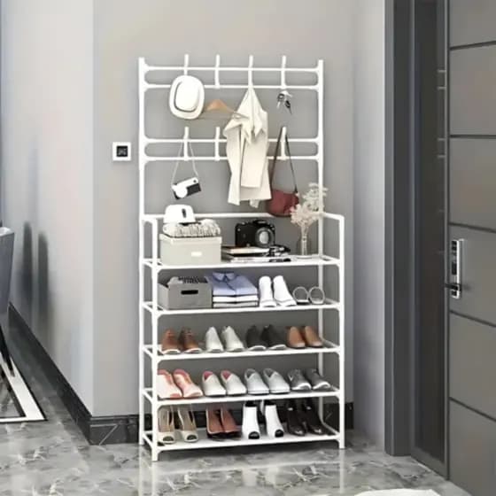 Prateleira Rack Organizadora 5 Níveis para Calçados e Roupas Arara  Closet ou área de Lavanderia Estante Móvel Sapateira