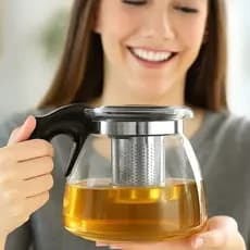 Chaleira Bule Vidro Inox 950ml Com Infusor Filtro Cafe Cha Transparente Resistente