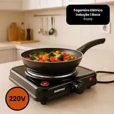 Fogareiro Eletrico Inducao 1 Boca 220v Preto Alta Eficiencia Seguro Resistente Pratico Cozinha janta almoço refeição