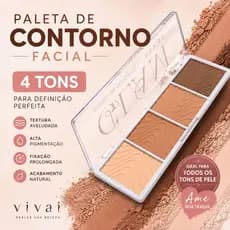 Paleta de Contorno Facial Vivai 4 Cores Alta Fixação Efeito Natural