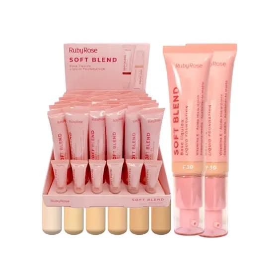 Base Líquida Soft Blend Ruby Rose Média Cobertura Soft Matte Com Vitamina E Ácido Hialurônico Pump