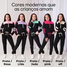 Conjunto Feminino Moletom Infantil Juvenil Bicolor Com Capuz ( 4 ao 14 anos )