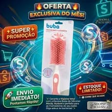 Escova Silicone Mamadeira Bebe | Flexivel | Silicone | Higiene | Cozinha Prática | Rosa