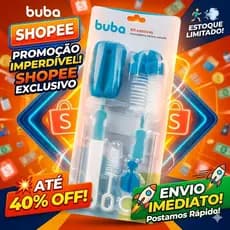 Kit Escova Limpeza Mamadeira Bebê Completo | Bico Canudo | Escova 360° Anti Bactéria Buba Azul