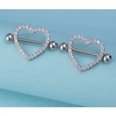 Kit 1/2/4 Piercing Mamilo Seios Peito Modelos Coração Cravejado com Zirconia Cristal