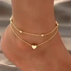 Kit 2 Tornozeleira Feminina Coração e bolinha Delicado banhado a prata 925 ou ouro18k