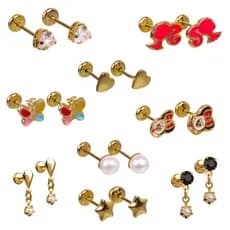 1 OU Kit Com 5 Pares Brincos com tarraxa baby infantil folheados a ouro